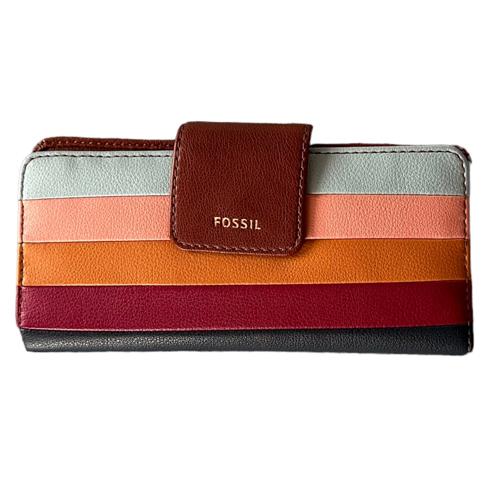 FOSSIL MADISON SLIM CLUTCH Wallet Bright Multi - 16 cards Slots.